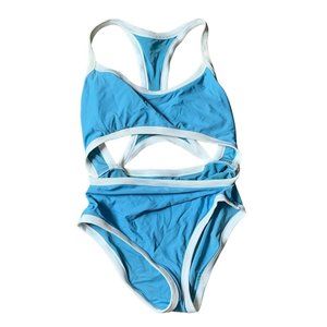 Aerie Cutout Ribbed Trim Monokini One Piece Swimsuit Sz XL Womens Light Blue Rac